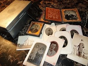 A CIGAR HUMIDOR WITH SEVERAL ASSORTED TINTYPES AND PHOTOS - See picture