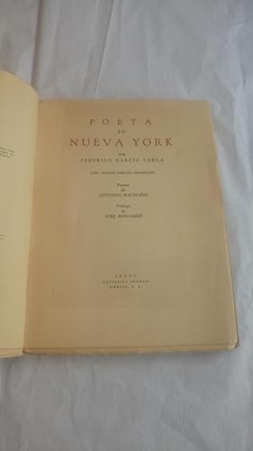 Imagen del vendedor de Poeta en Nueva York. Con 4 dibujos originales. Poema de Antonio Machado. Prlogo de Jos Bergamin a la venta por Libreria de Antano (ILAB & ABA Members)