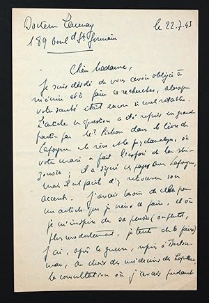 Lettre autographe signée à Hélène Pichon-Janet à propos d'Edouard Pichon