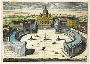 St Peter's Church. Ansicht von Petersdom und Petersplatz in Rom mit Obelisk, Brunnen, Kutschen un...