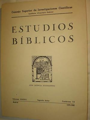 Seller image for Estudios Bblicos Volumen XXXVIII Cuadernos 1-2 (1979-1980) for sale by Librera Antonio Azorn