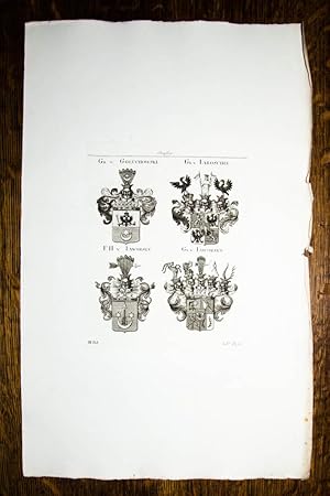 Immagine del venditore per 4 Kupferstich-Wappen von Tyroff auf 1 Blatt. Gr. v. Goluchowski. Gr. v. Iaroschin. F. H. v. Iaworsky. venduto da Antiquariat Thomas Rezek