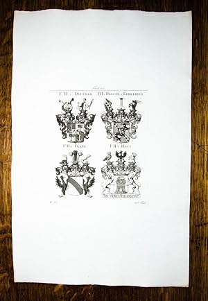 Bild des Verkufers fr 4 Kupferstich-Wappen von Tyroff auf 1 Blatt. F. H. v. Dittmer. F. H. v. Droste u. Kerkering. F. H. v. Frank. F. H. v. Haus. zum Verkauf von Antiquariat Thomas Rezek