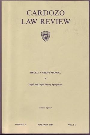 Bild des Verkufers fr Hegel: A User's Manual. In: Hegel and Legal Theory Symposium. Cardozo Law Review, Volume 10, Mr./Apr. 1989, Nos. 5-6 zum Verkauf von Graphem. Kunst- und Buchantiquariat
