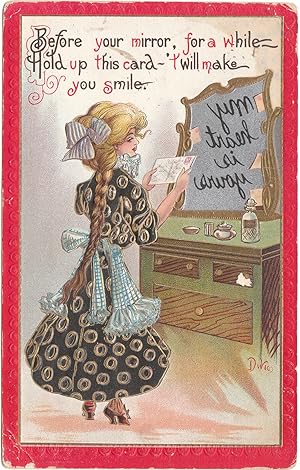 Original 1911 Valentine's Day Postcard , Trick Card , Artist Signed Dwig