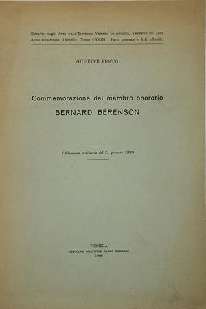 Commemorazione del membro onorario Bernard Berenson (Adunanza ordinaria del 31 gennaio 1960)