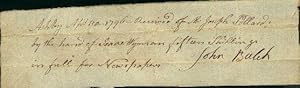 "Received of Mr. Joseph Pollard by the hand of Isaac Wyman fifteen shillings in full for Newspape...