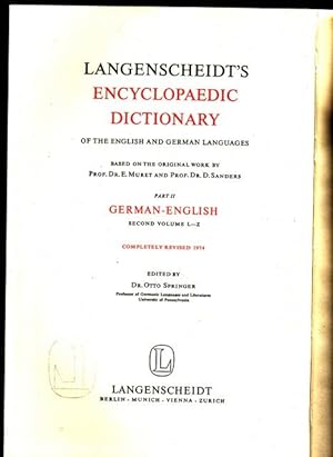 Langenscheidts Enzaklopädisches Wörterbuch der englischen und deutschen Sprache. Teil II. Englisc...
