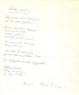 Eigenhändiges Gedicht ÄLTER WERDEN mit Unterschrift.