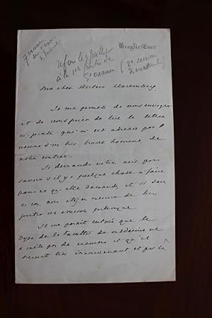 Seller image for Lettre autographe signe au docteur Georges Daremberg for sale by Librairie Trois Plumes