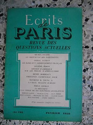 Seller image for Ecrits de Paris - Revue des questions actuelles - N. 157 - Fevrier 1958 for sale by Frederic Delbos