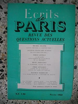 Bild des Verkufers fr Ecrits de Paris - Revue des questions actuelles - N. 179 - Fevrier 1960 zum Verkauf von Frederic Delbos