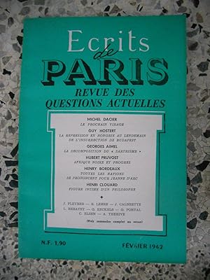 Bild des Verkufers fr Ecrits de Paris - Revue des questions actuelles - N. 201 - Fevrier 1962 zum Verkauf von Frederic Delbos