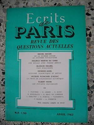 Bild des Verkufers fr Ecrits de Paris - Revue des questions actuelles - N. 203 -Avril 1962 zum Verkauf von Frederic Delbos