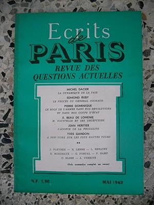 Bild des Verkufers fr Ecrits de Paris - Revue des questions actuelles - N. 204 - Mai 1962 zum Verkauf von Frederic Delbos