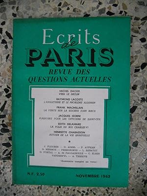 Bild des Verkufers fr Ecrits de Paris - Revue des questions actuelles - N. 209 - Novembre 1962 zum Verkauf von Frederic Delbos