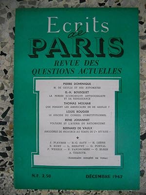 Bild des Verkufers fr Ecrits de Paris - Revue des questions actuelles - N. 210 - Decembre 1962 zum Verkauf von Frederic Delbos