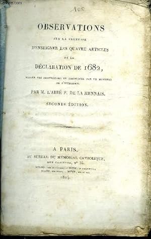 Imagen del vendedor de OBSERVATIONS SUR LA PROMESSE D'ENSEIGNER LES QUATRE ARTICLES DE LA DECLARATION DE 1682 - SECONDE EDITION. a la venta por Le-Livre