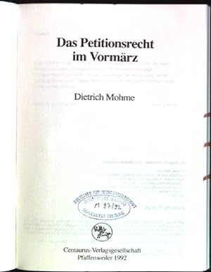 Bild des Verkufers fr Das Petitionsrecht im Vormrz Reihe Rechtswissenschaft; Bd. 143 zum Verkauf von books4less (Versandantiquariat Petra Gros GmbH & Co. KG)
