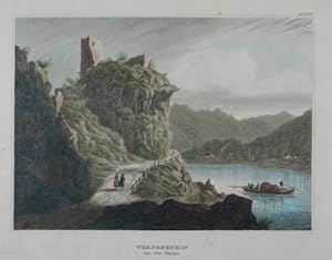 Imagen del vendedor de Werfenstein an der Donau. Kolorierter Stahlstich aus Bechstein "Die Donau-Reise" Hildburghausen 1838/39, 11 x 15,5 cm a la venta por Antiquariat Johannes Mller