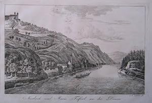 Marbach und Maria Taferl an der Donau. Kupferstich aus Laminit "Donau - Ansichten" Augsburg um 18...