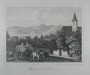 Bild des Verkufers fr Heiligenstadt und Grinzing. Stahlstich v. Chapuy aus "Illustrirtes Familienbuch" Lloyd Triest 1856, 12,5 x 16,5 cm zum Verkauf von Antiquariat Johannes Mller