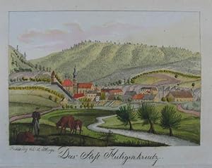 Bild des Verkufers fr Das Stift Heiligenkreutz. Altkolorierte Lithographie v. Clemens Bestndig aus Darnaut "Kirchliche Topographie von sterreich" Wien 1825, 10,5 x 15 cm zum Verkauf von Antiquariat Johannes Mller