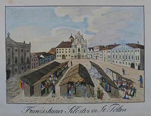 Franziskaner Kloster in St. Pölten. Altkolorierte Lithographie aus Darnaut "Kirchliche Topographi...