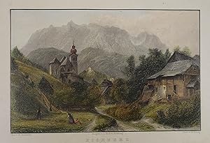 Bild des Verkufers fr Eisenerz. Kolorierter Stahlstich v. R. Young n. Fr. Barbarini aus Weidmann "Panorama der sterr. Monarchie" Pest 1839/40, 10 x 15,5 cm zum Verkauf von Antiquariat Johannes Mller