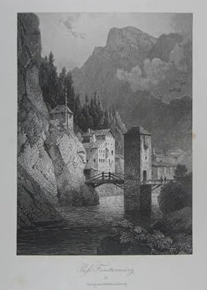 Seller image for Pass Finstermnz. Stahlstich aus J. F. Lentner "Album von Sd- und Nord-Tirol" Salzburg, Baldi 1853, 11 x 16 cm for sale by Antiquariat Johannes Mller