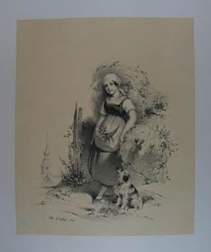 Die Grasmäherin. Getönte Lithographie aus "Album der Künstler Wien's in eigenhändigen Zeichnungen...
