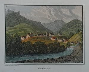 Imagen del vendedor de Eisenerz. Kolorierter Stahlstich v. W. Pobuda aus Schmidl "Das Herzogthum Steiermark" Stuttgart 1839, 7,5 x 10 cm a la venta por Antiquariat Johannes Mller