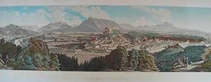 Panorama von Salzburg (vom Kapuzinerberg gesehen). Altkoloriertes Aquatinta v. Beda Weinmann, Sal...