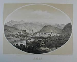 Bild des Verkufers fr Leoben. Tonlithographie aus Reichert "Einst und jetzt" Graz 1863-66, 13,5 x 18,5 cm zum Verkauf von Antiquariat Johannes Mller