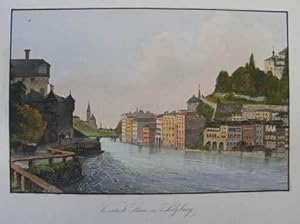 Vorstadt Stein in Salzburg. Kolorierter Stahlstich aus Baldi "Album von Oberösterreich und Salzbu...