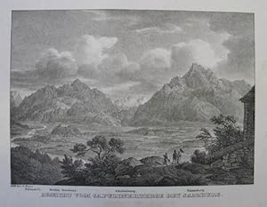 Aussicht vom Capuzinerberge bey Salzburg. Lithographie v. G. Kraus aus Schaden "Alpenröslein" Mün...