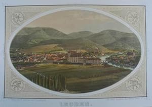 Bild des Verkufers fr Leoben. Kolorierte Tonlithographie aus Janisch "Topographisch - statistisches Lexikon von Steiermark" Graz 1878-85, 12,5 x 19,5 cm zum Verkauf von Antiquariat Johannes Mller