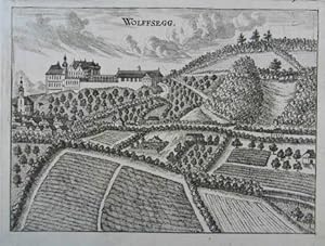 Bild des Verkufers fr Wolffsegg. Kupferstich aus G. M. Vischer "Topographia Austriae Superioris Modernae" 1674, 14,5 x 20 cm zum Verkauf von Antiquariat Johannes Mller