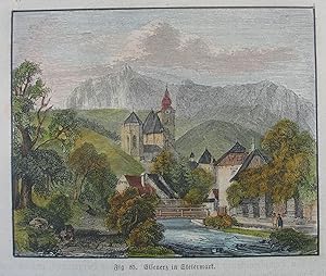 Bild des Verkufers fr Eisenerz in Steiermark. Kolorierter Holzstich um 1880, 9 x 11 cm zum Verkauf von Antiquariat Johannes Mller