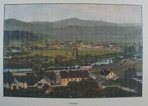 Bild des Verkufers fr Leoben. Kolorierter Holzstich um 1885, 10 x 15 cm zum Verkauf von Antiquariat Johannes Mller