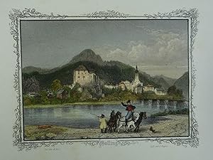 Golling. Kolorierter Stahlstich v. Poppel aus "Salzburg und seine Umgebungen" München 1845, 8 x 1...