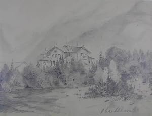 Oberalm. Orig. Bleistiftzeichnung v. Löwenstern, um 1880, 16 x 21 cm