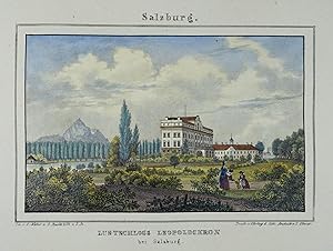 Lustschloss Leopoldskron bei Salzburg. Kolorierte Lithographie v. J. Stießberger n. Georg Pezolt ...