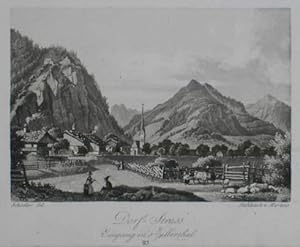 Seller image for Dorf - Strass Eingang in`s Zillerthal. Aquatinta v. Martens n. Schdler aus F. Unterberger "Ansichten von Tirol" Innsbruck um 1840, 7 x 10,5 cm for sale by Antiquariat Johannes Mller