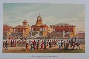 Wettrennplatz in der Freudenau. Chromolithographie aus Varoni / Petrovits "Fünfzig Ansichten von ...