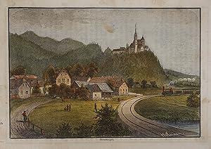 Bild des Verkufers fr Strassengel. Kolorierter Holzstich v. Hoffmann 1858, 9,5 x 14 cm zum Verkauf von Antiquariat Johannes Mller