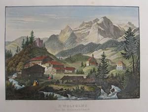 Bild des Verkufers fr St. Wolfgang Bad im Fuscherthale. Kolorierter Stahlstich v. Rybicka nach G. Pezolt. Prag, Gottlieb Haase Shne 1838, 11,5 x 16,5 cm zum Verkauf von Antiquariat Johannes Mller