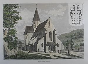 Bild des Verkufers fr Stadtpfarrkirche in Murau. Kolorierter Holzstich 1889, 12,5 x 18,5 cm zum Verkauf von Antiquariat Johannes Mller