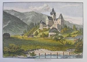 Das Schloß Fischhorn bei Zell am See. Kolorierter Holzstich 1889, 13 x 19 cm