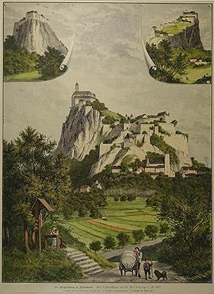 Bild des Verkufers fr Die Riegersburg in Steiermark. Kolorierter Holzstich v. G. Michael n. W. Wollschlger 1889, 32 x 24 cm zum Verkauf von Antiquariat Johannes Mller